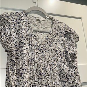 Elegant Blue and White Ruffled Blouse